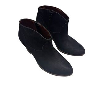 Lucky Brand Elle Ankle Boot Round Toe Black Leather Western Booties Size 9.5M